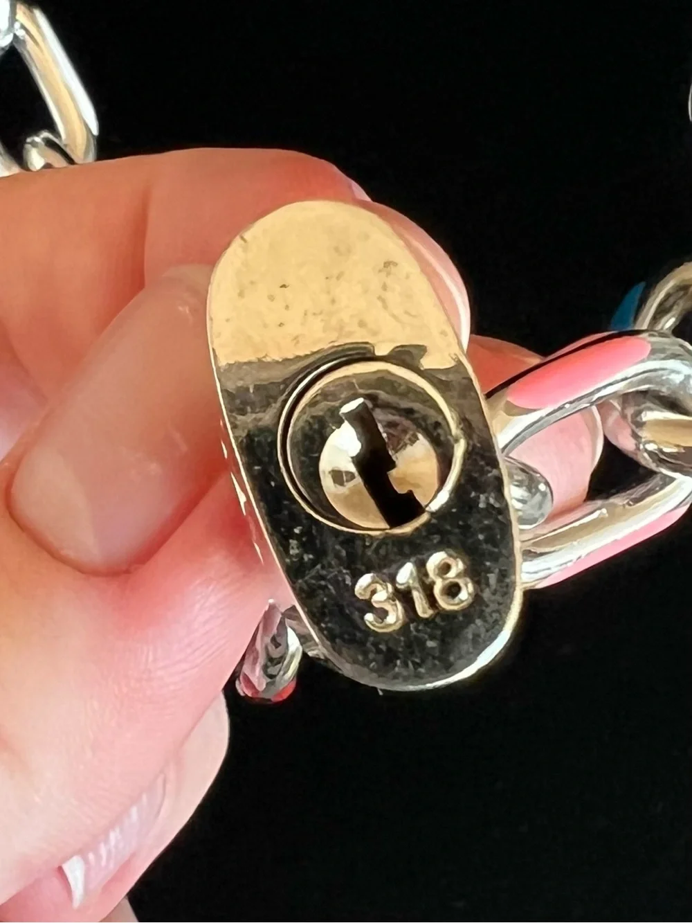 Louis Vuitton silver #318 lock generic brand chain Necklace up cycled repurposed - Picture 4 of 5